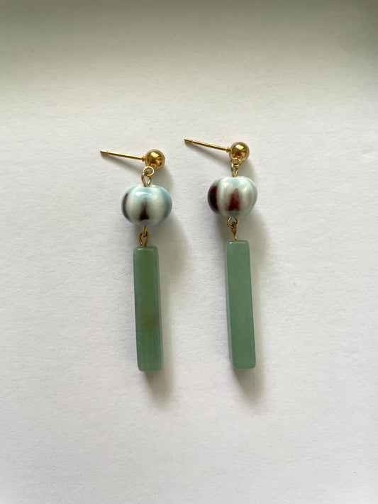 Ceramic drop gemstone emerald earrings