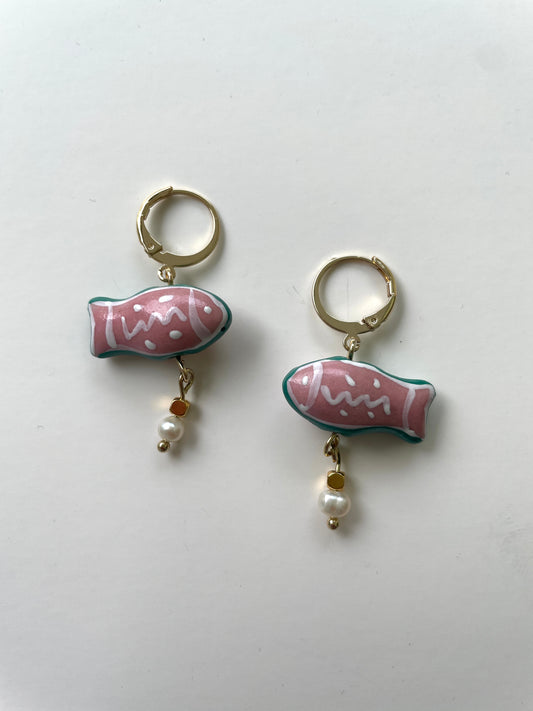 Ceramic fish earrings gold plated