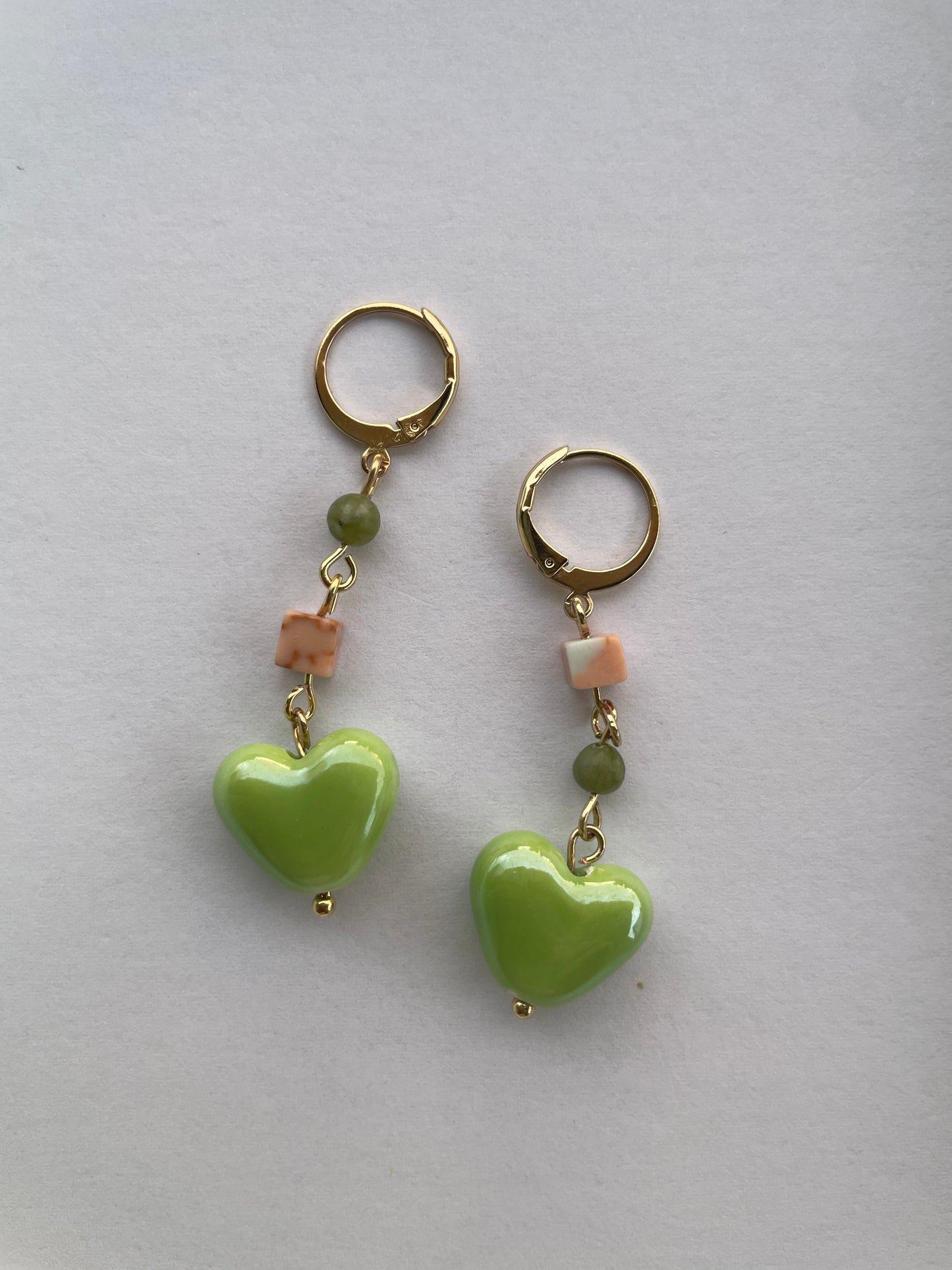 Ceramic drop earrings green heart