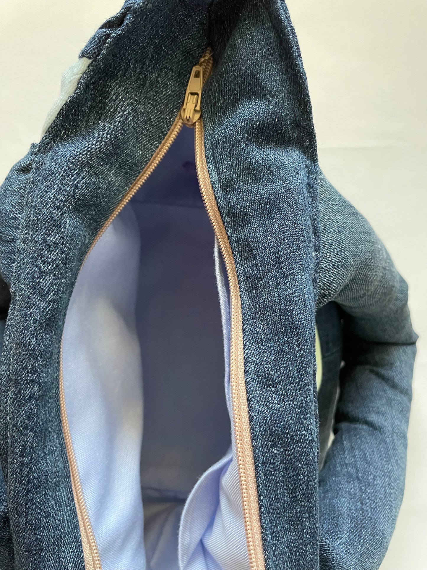 Upcycling bag YARA beige zipper denim jeans handbag patchwork bag floral padded handle