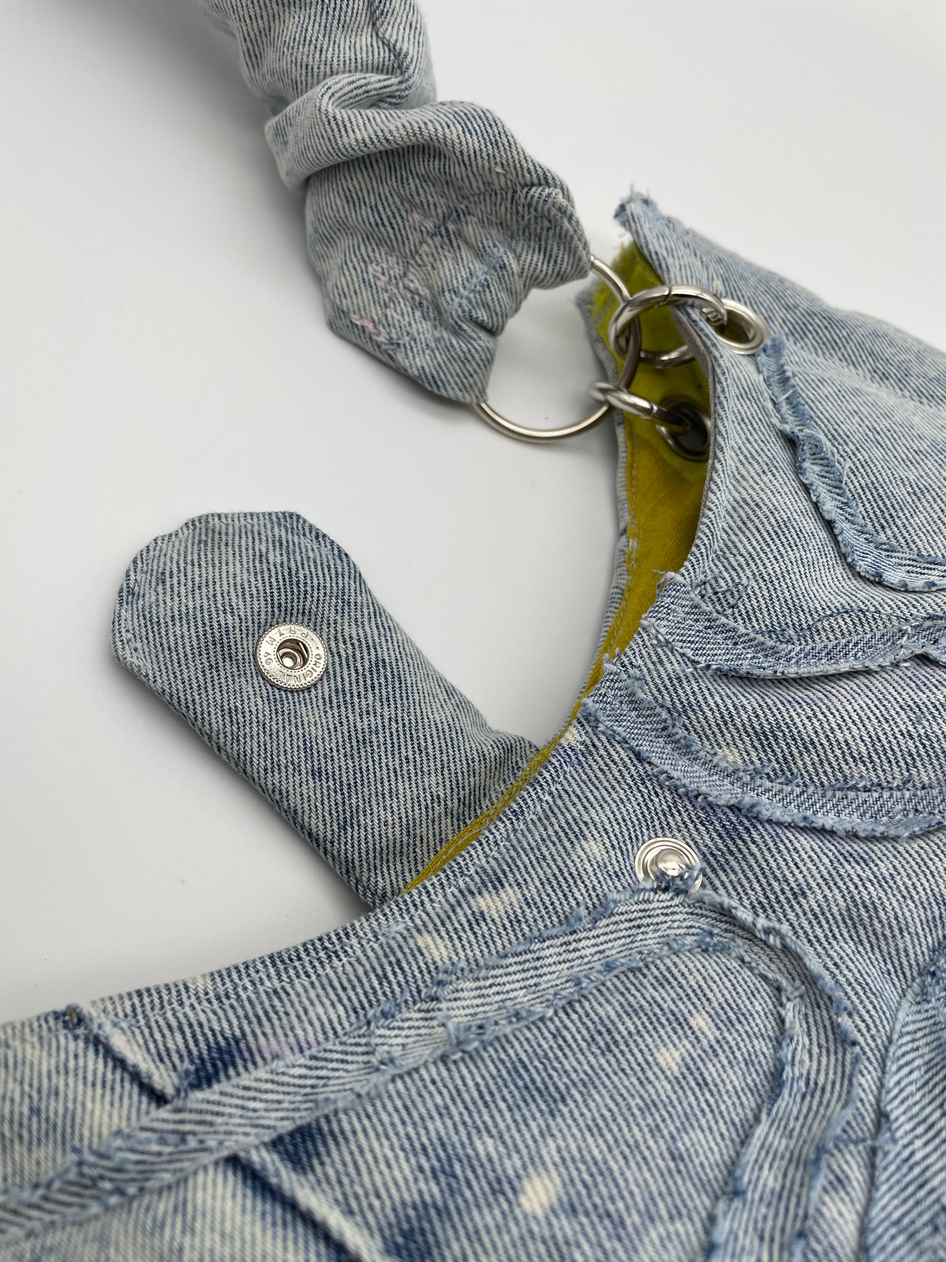 Upcycled bag washed out denim bag jeans bag scrunchy wavey padded