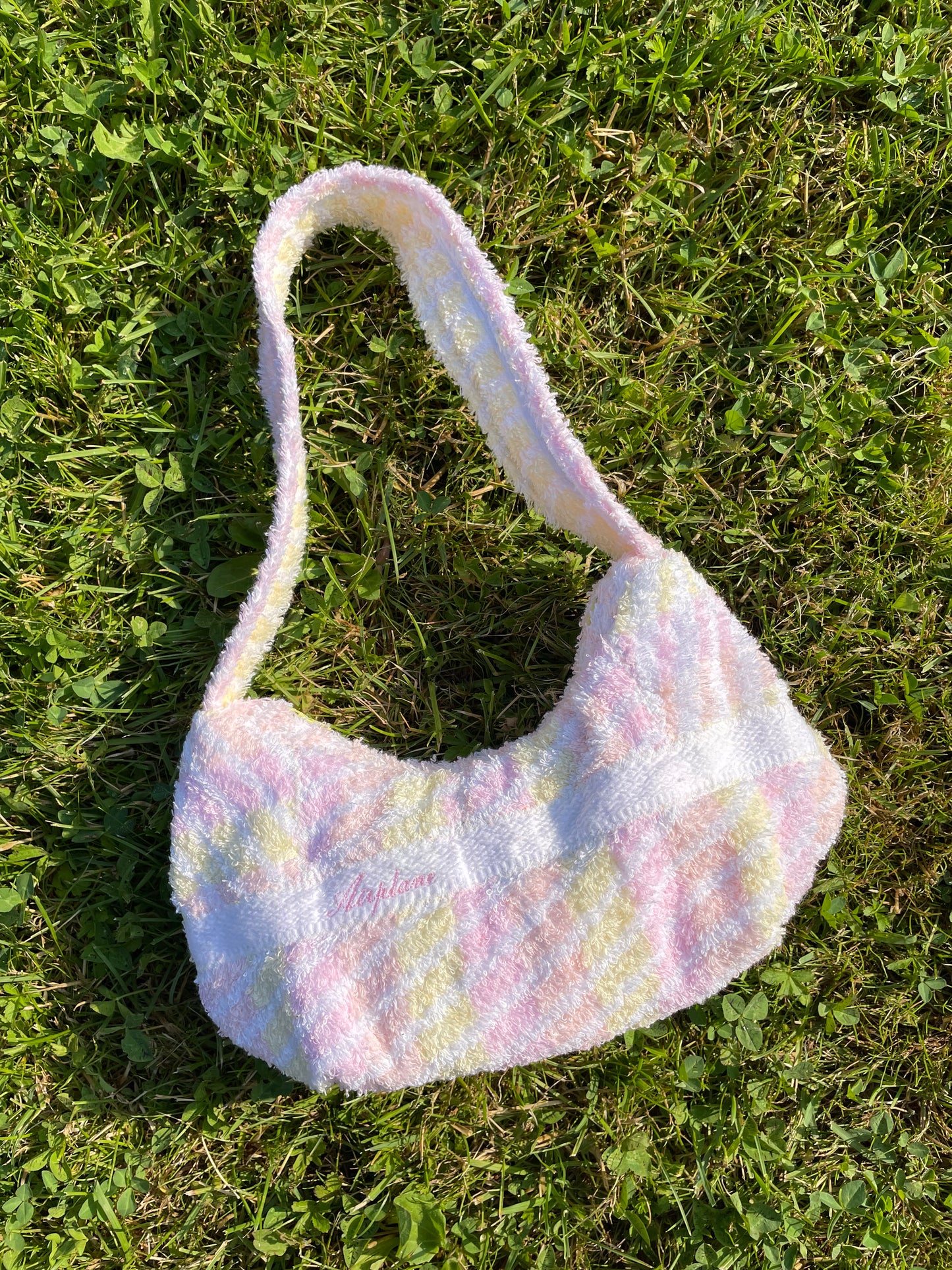 terry towel bag handmade green gras prato wiese handmade