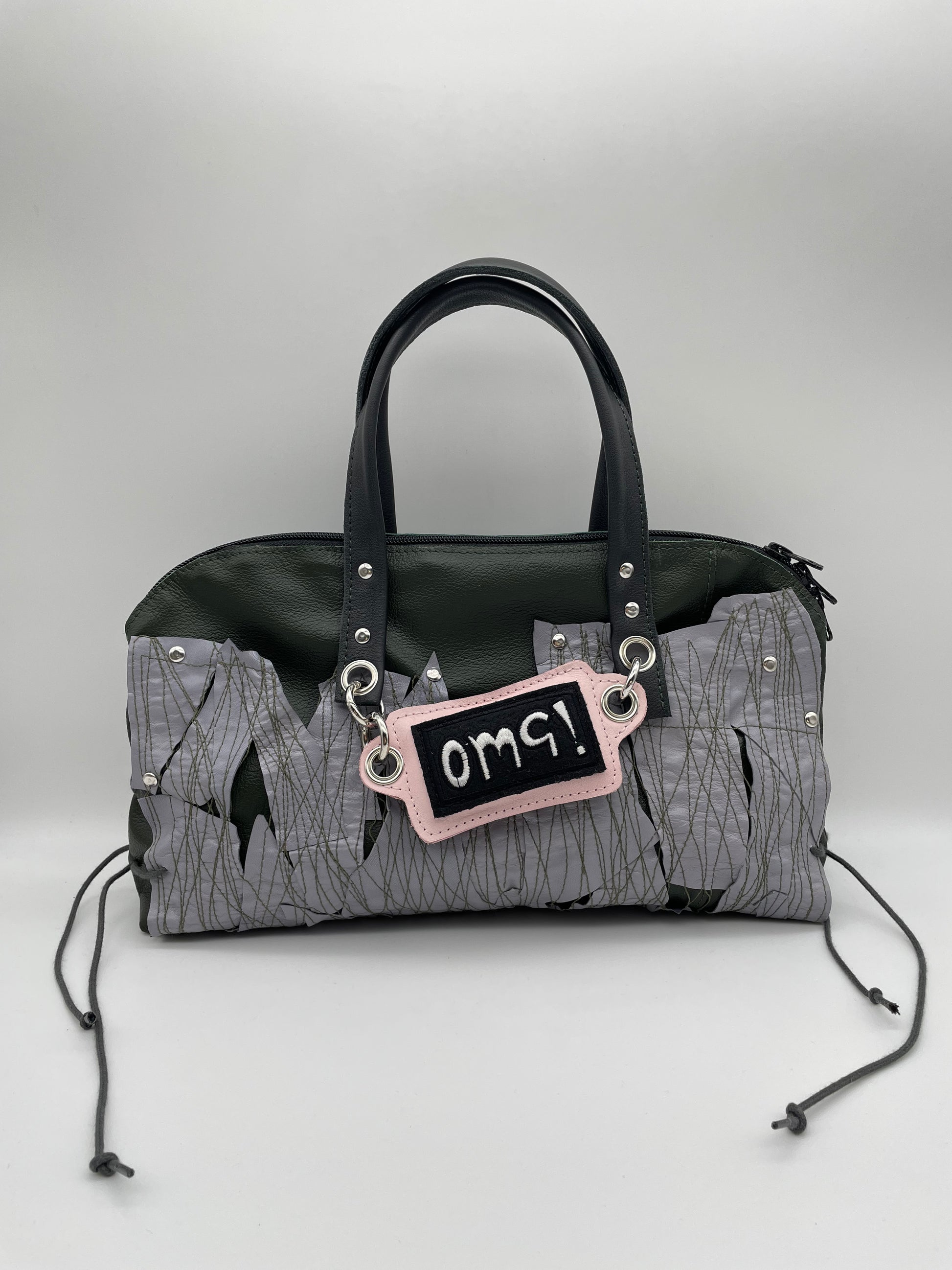 Upcycling bag REEBEL out of dark green OMGupcycled leather grey patchwork