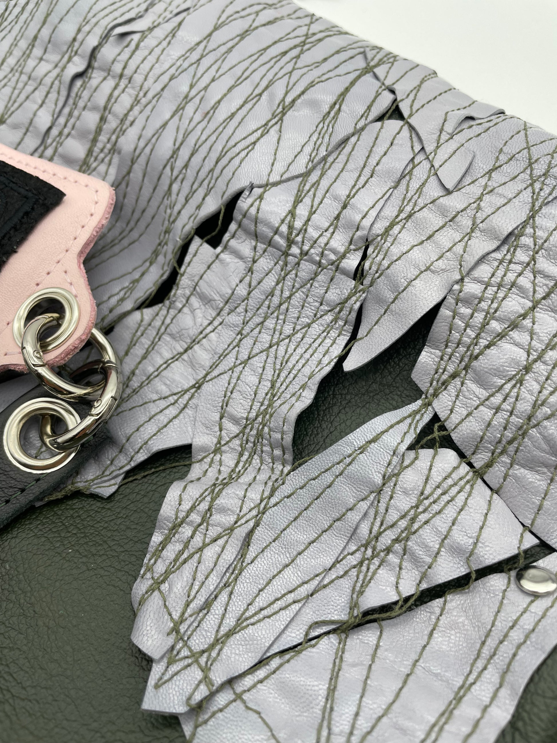 Upcycling bag REEBEL out of dark green OMG upcycled leather grey patchwork