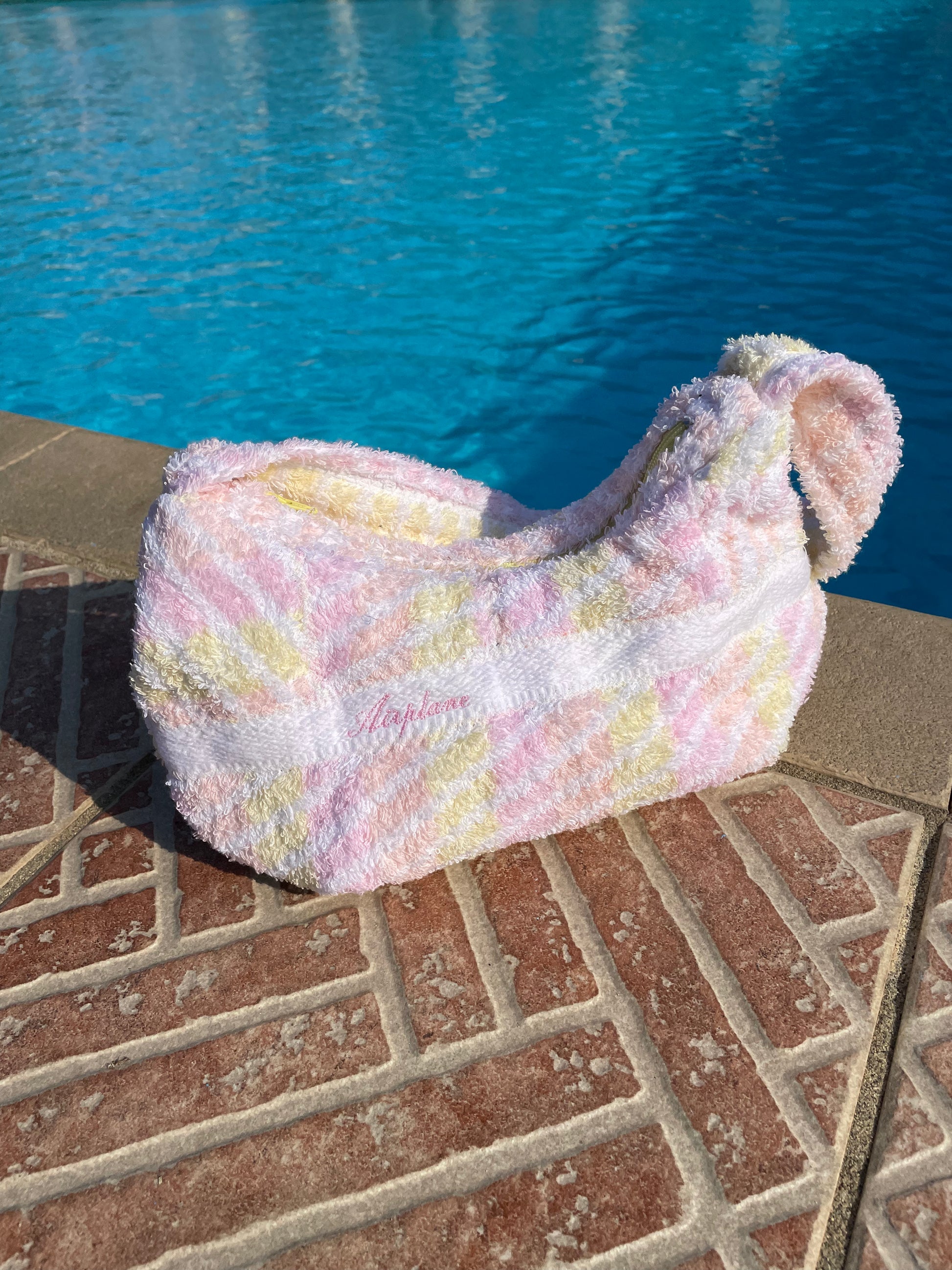 vintage terry towel bag fabric handmade pool water beach