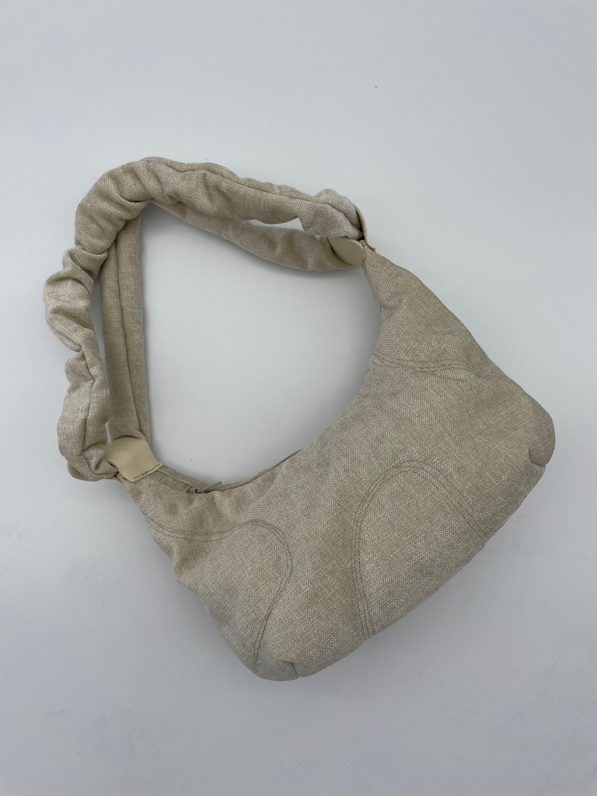 upcycling bag scrunched handle zipper handmade sculptural design