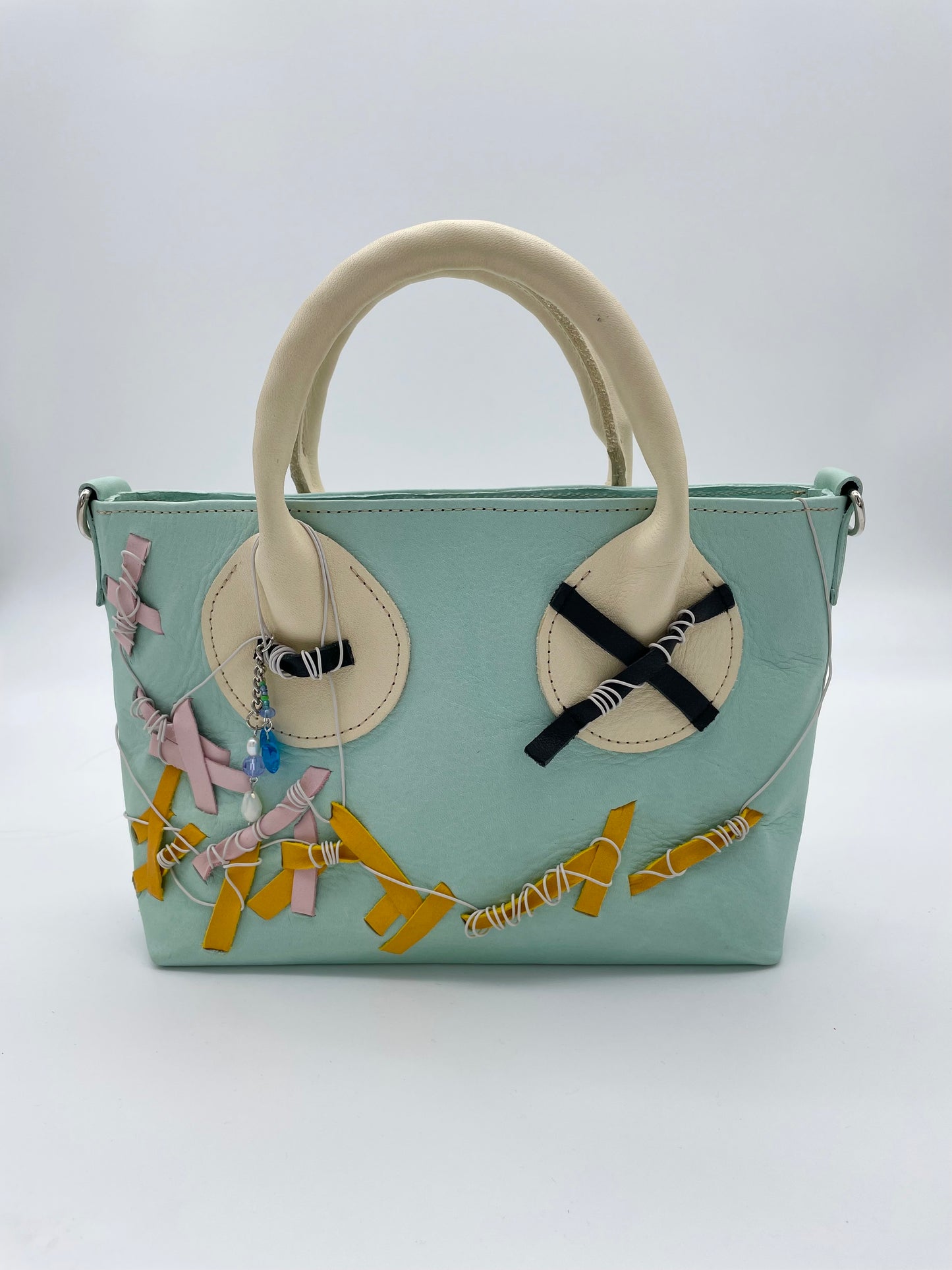 upcycling bag oliver leather deadstock handbag beads chains handmade