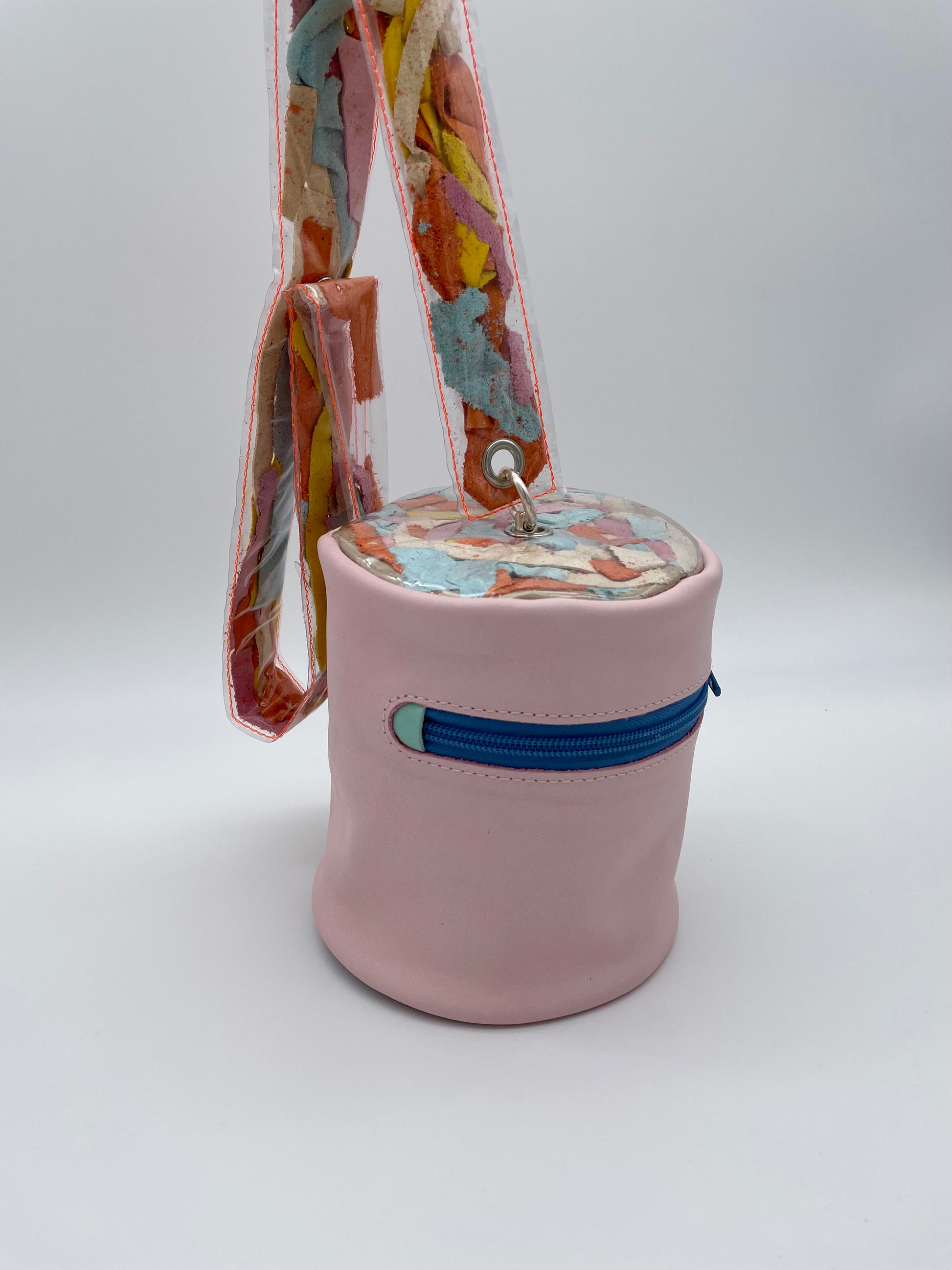 upcycling leather colorful handmade bag pastel pink zerowaste