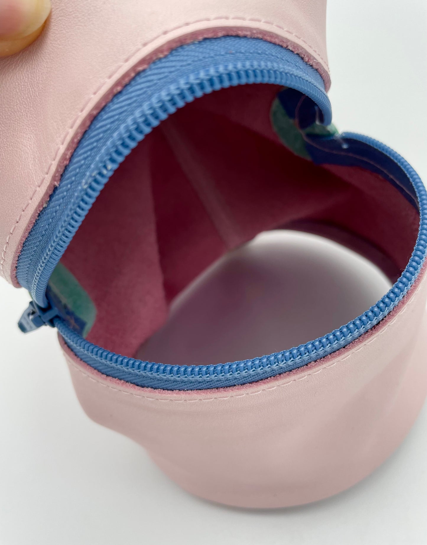 upcycled leather blue zipper colorful handmade pastel pink zerowaste