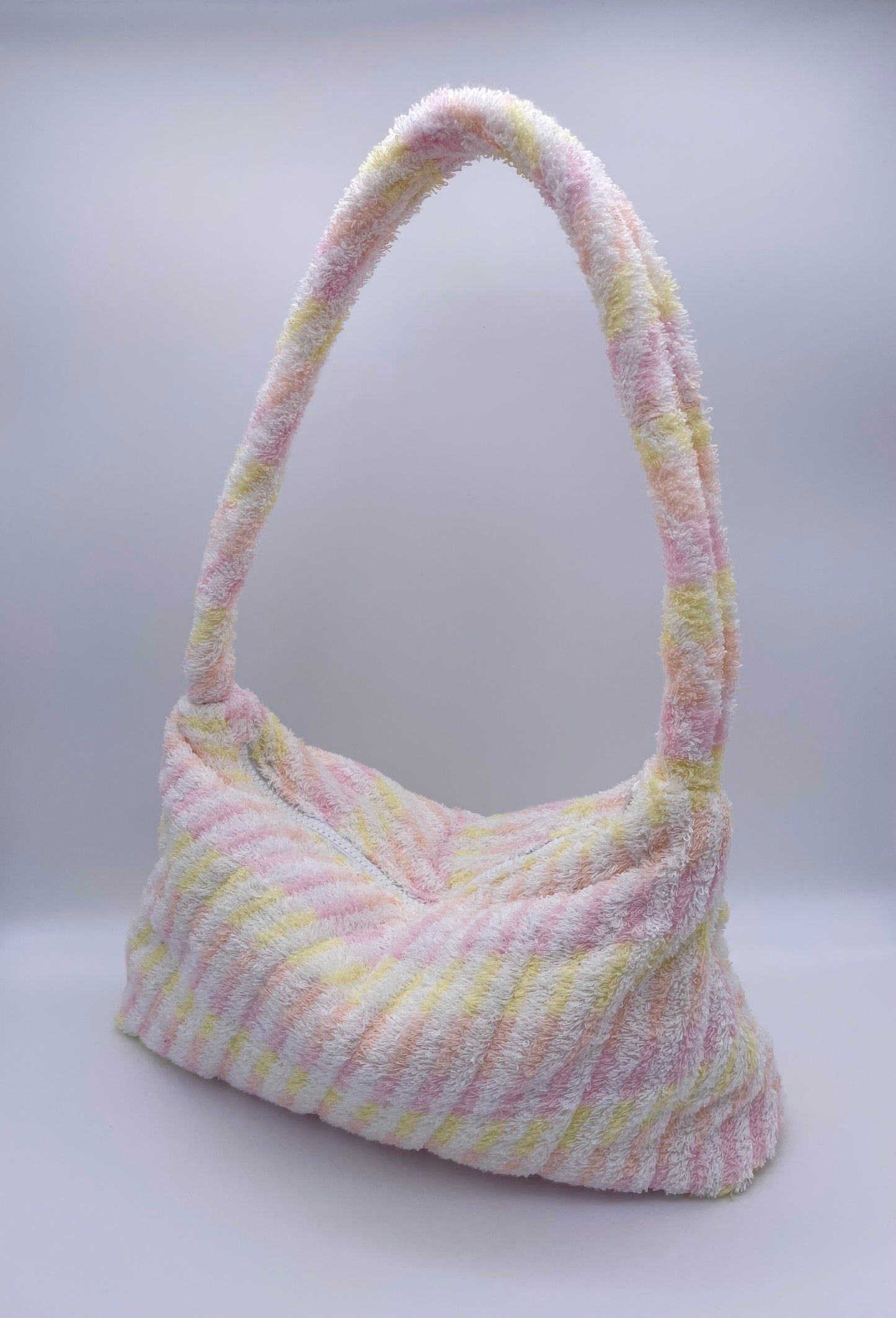 Upcycling bag vintage terry towel bonbon pink fluffy handmade padded  bag