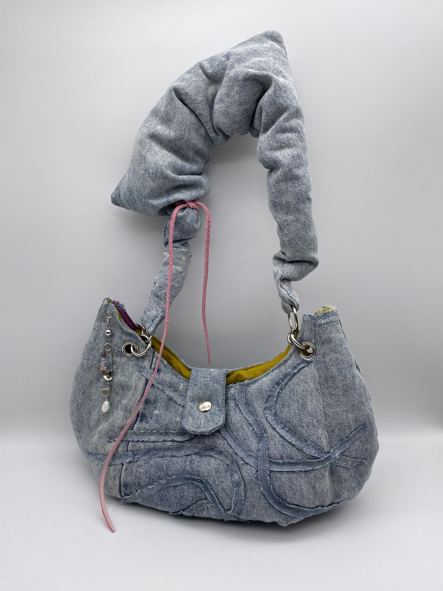 Upcycling bag washed out denim bag jeans bag scrunchy wavey padded batman