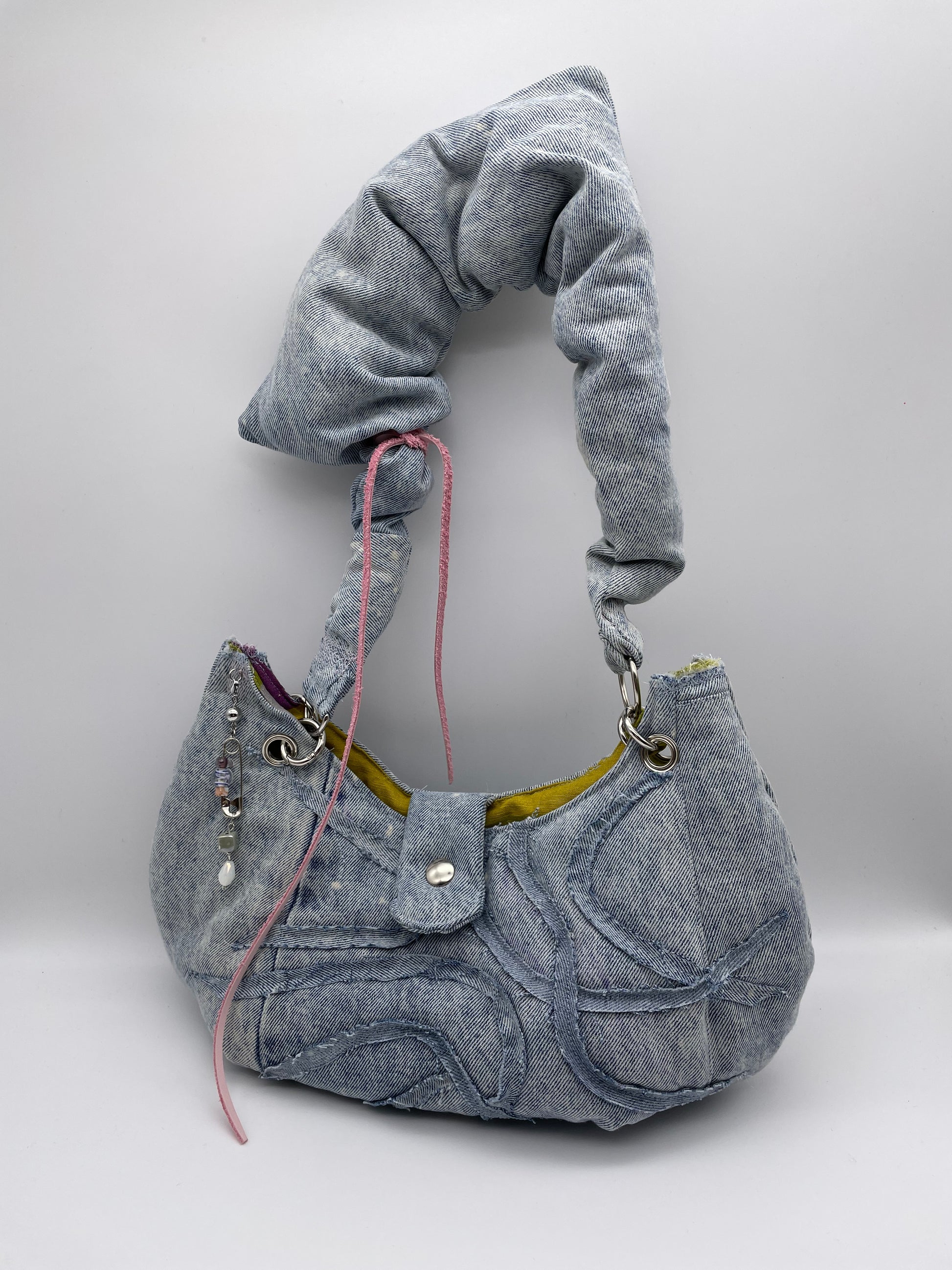 Justin's Jeans upcycled Levi denim jeans bag with Riley Blake 