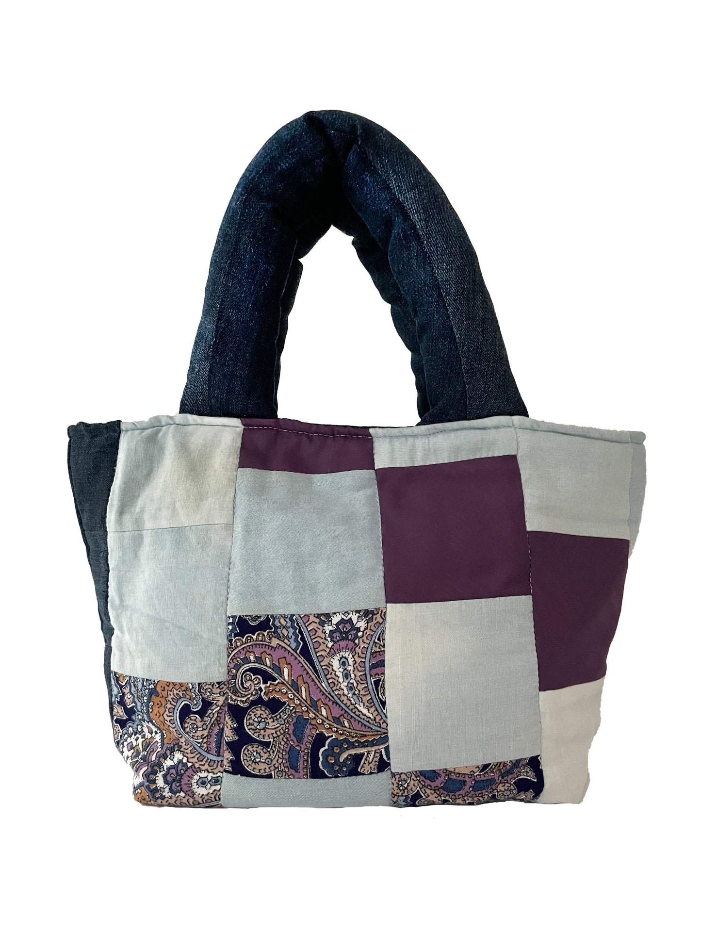 Upcycling bag YARA denim jeans handbag patchwork bag paisley padded handle