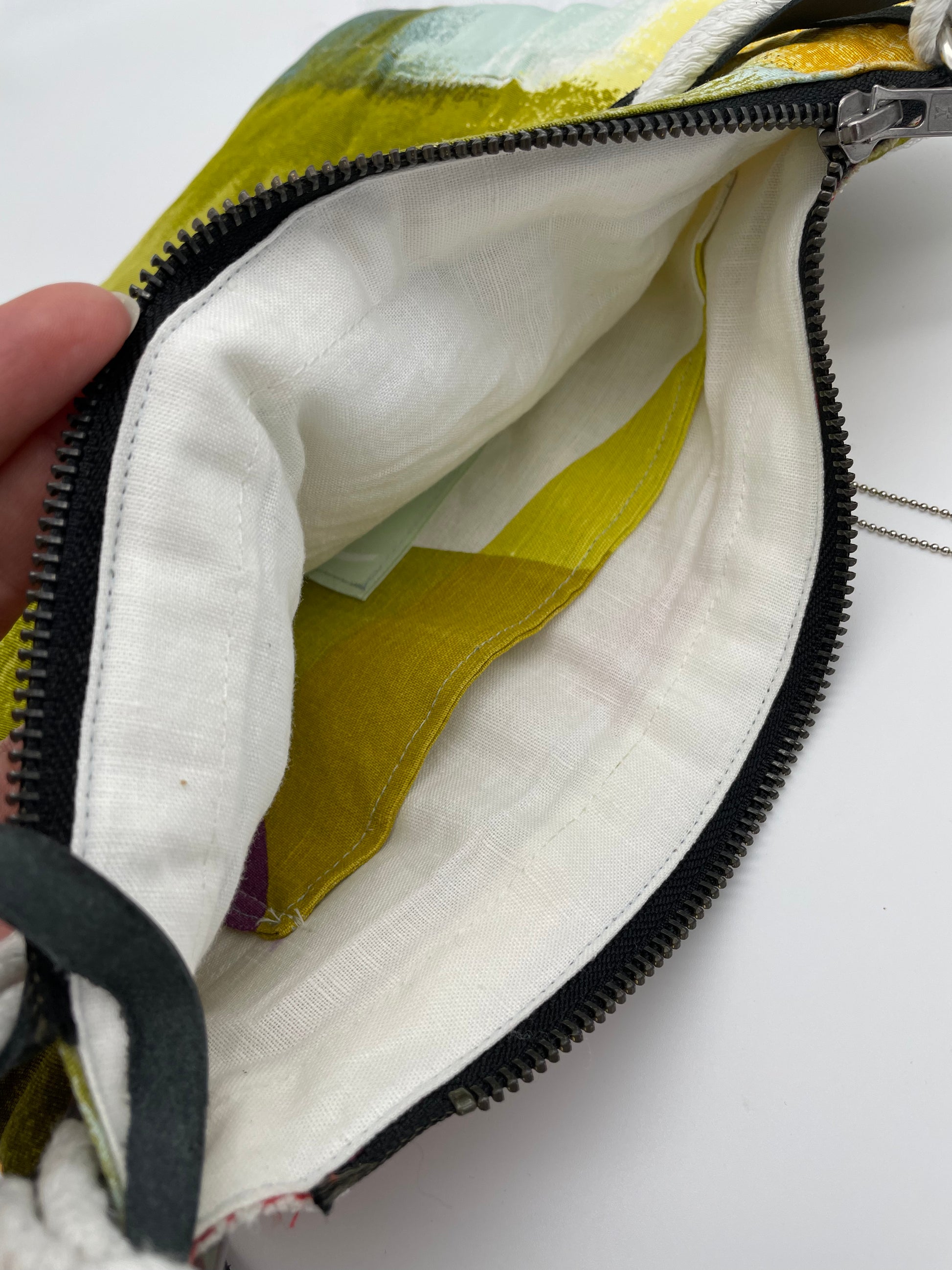 Upcycling bag pouch PARIS handmade fabric scraps bag reworked fabric bag zipper