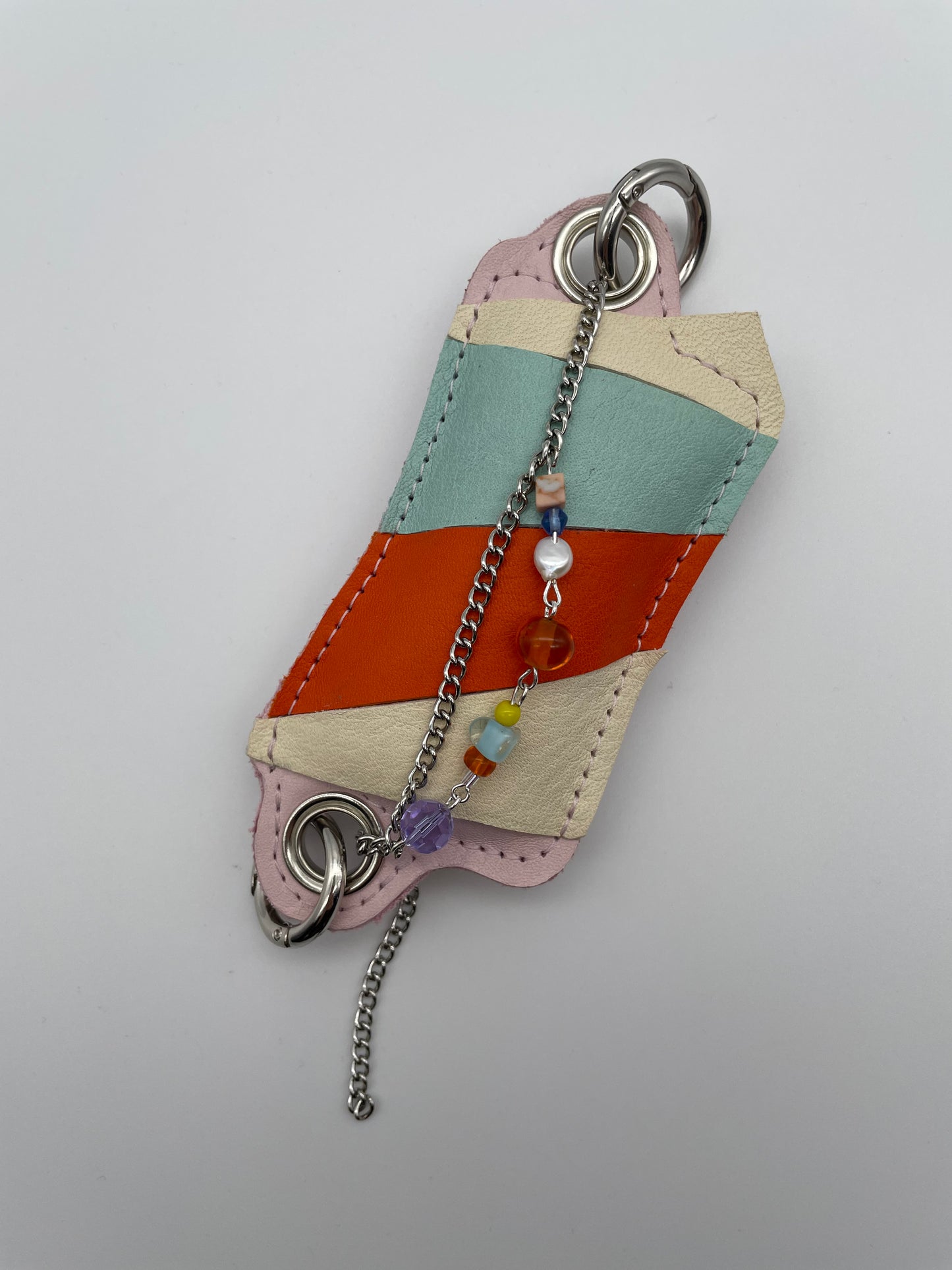 upcycling bag charm retro stripes pink orange chain funky cute