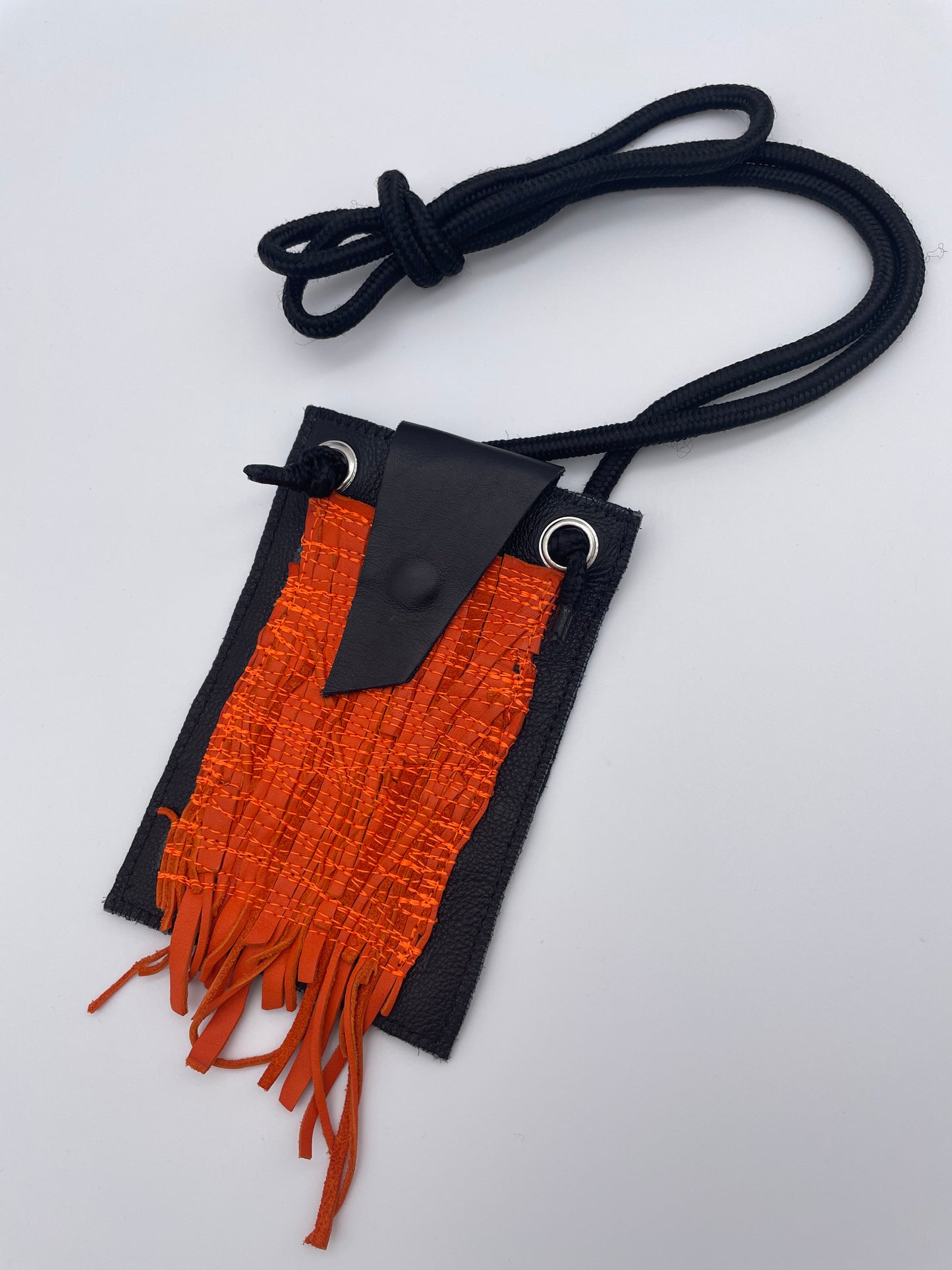 Upcycling phone case bag orange Mini Sling upcycled leather black