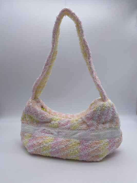 upcycled vintage terry towel bag pink handbag fabric bag handmade