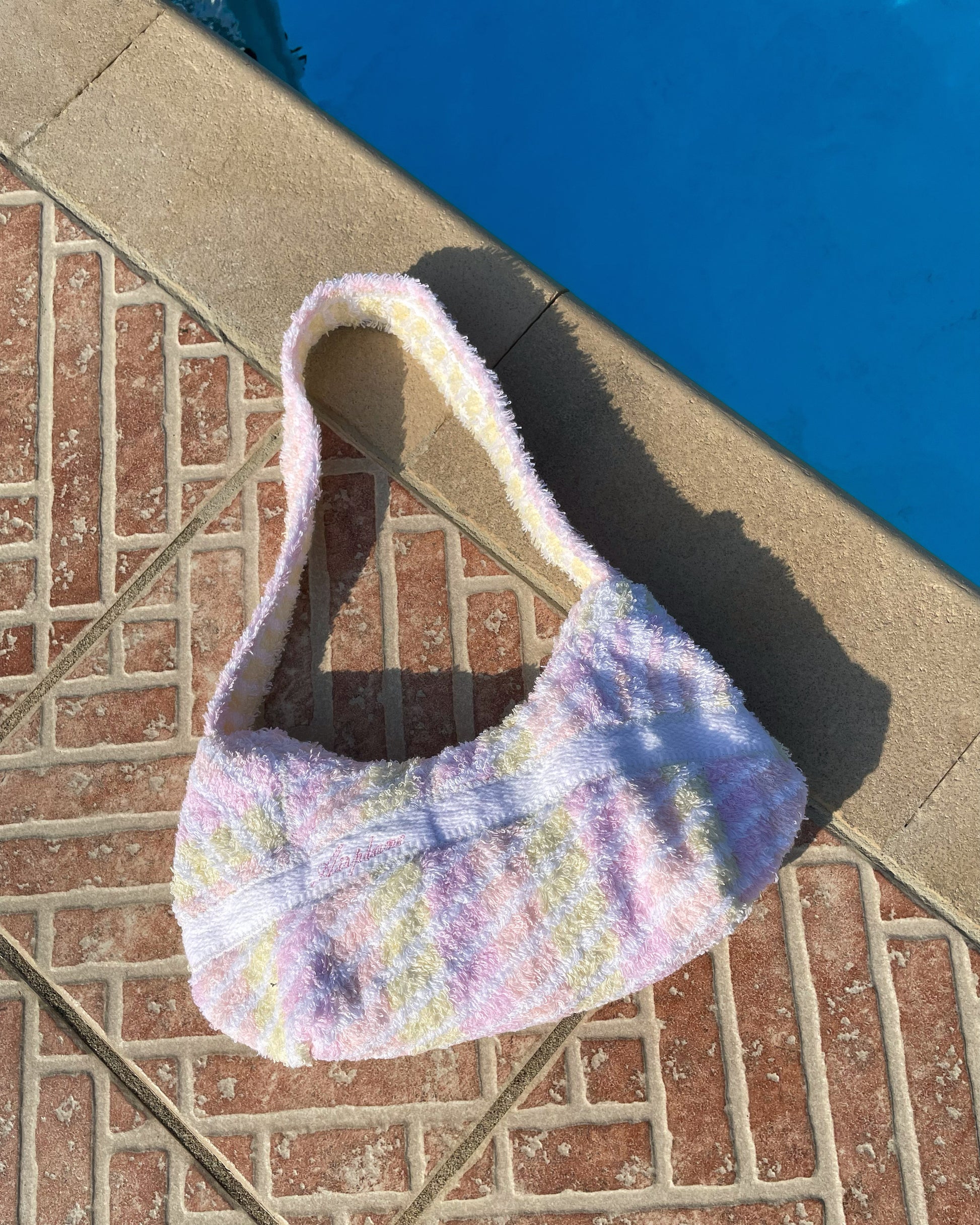 handbag terry towel pool blue water handmade vintage bag beach bag