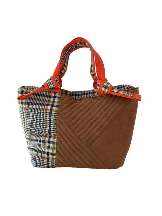 Upcycling bag YARA orange checkered leather leftover fabrics upcycled leather