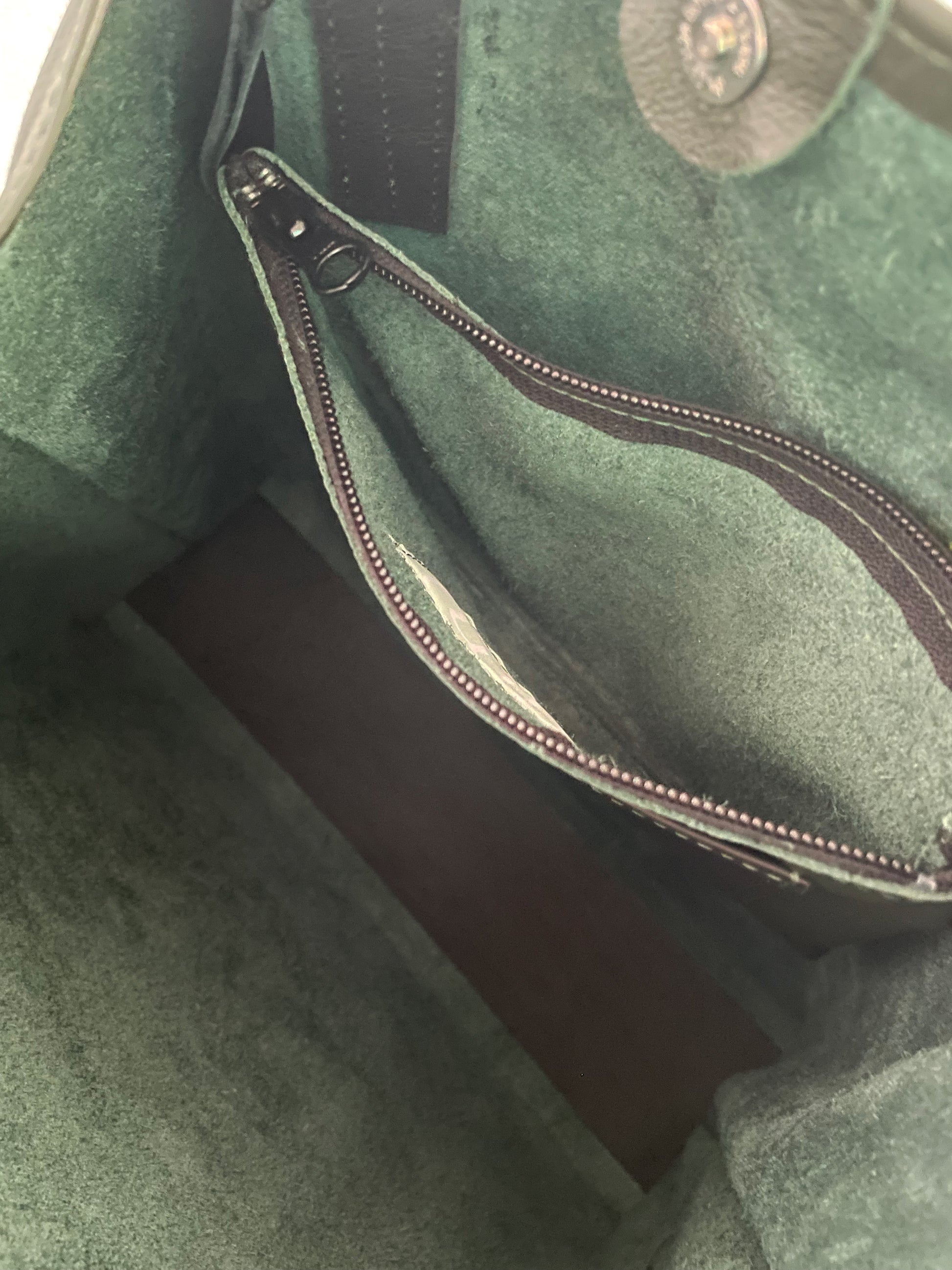 upcycling leather dark green inlay mini pocket