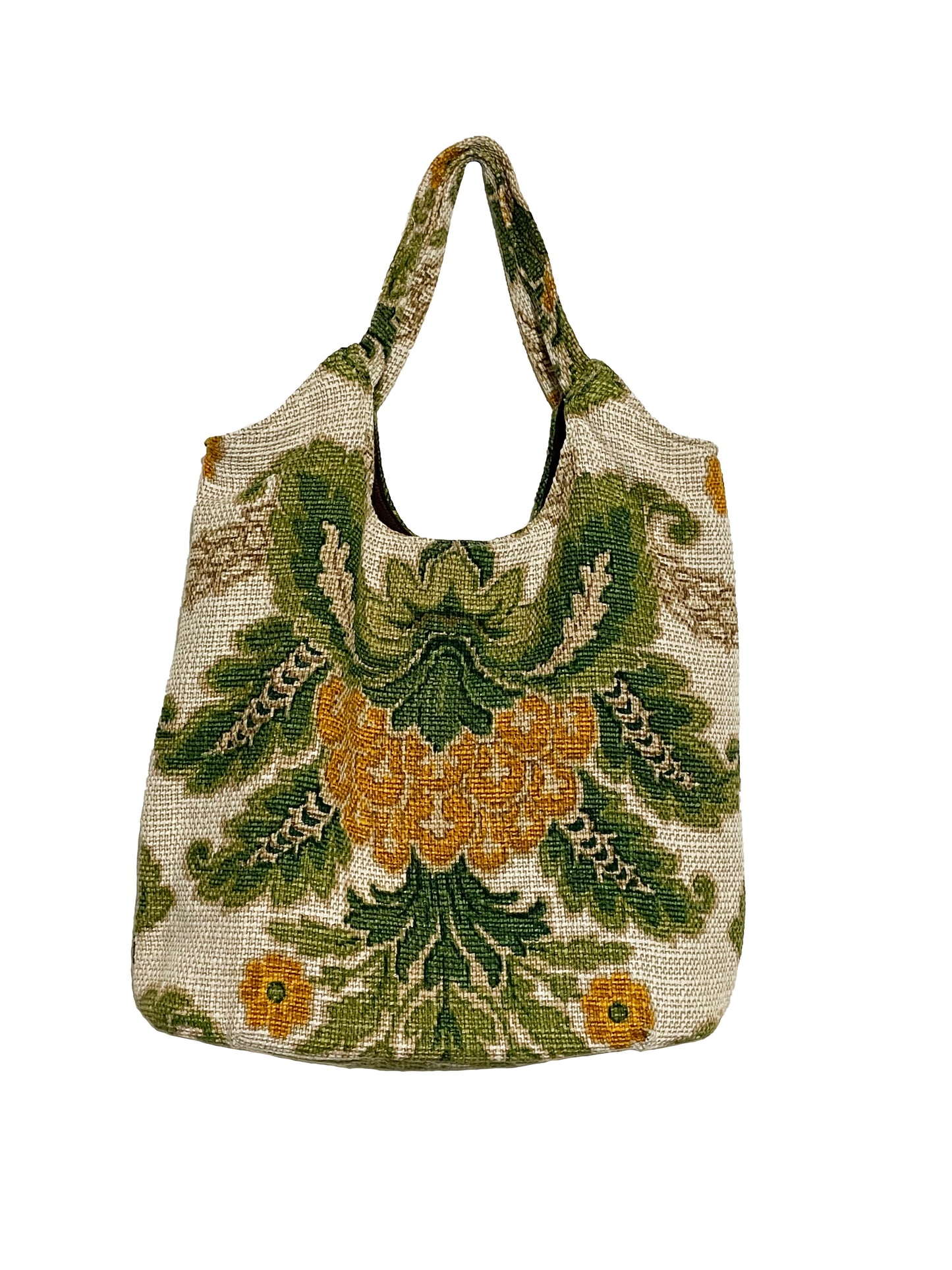 Upcycling jute bag vintage flower with short handles