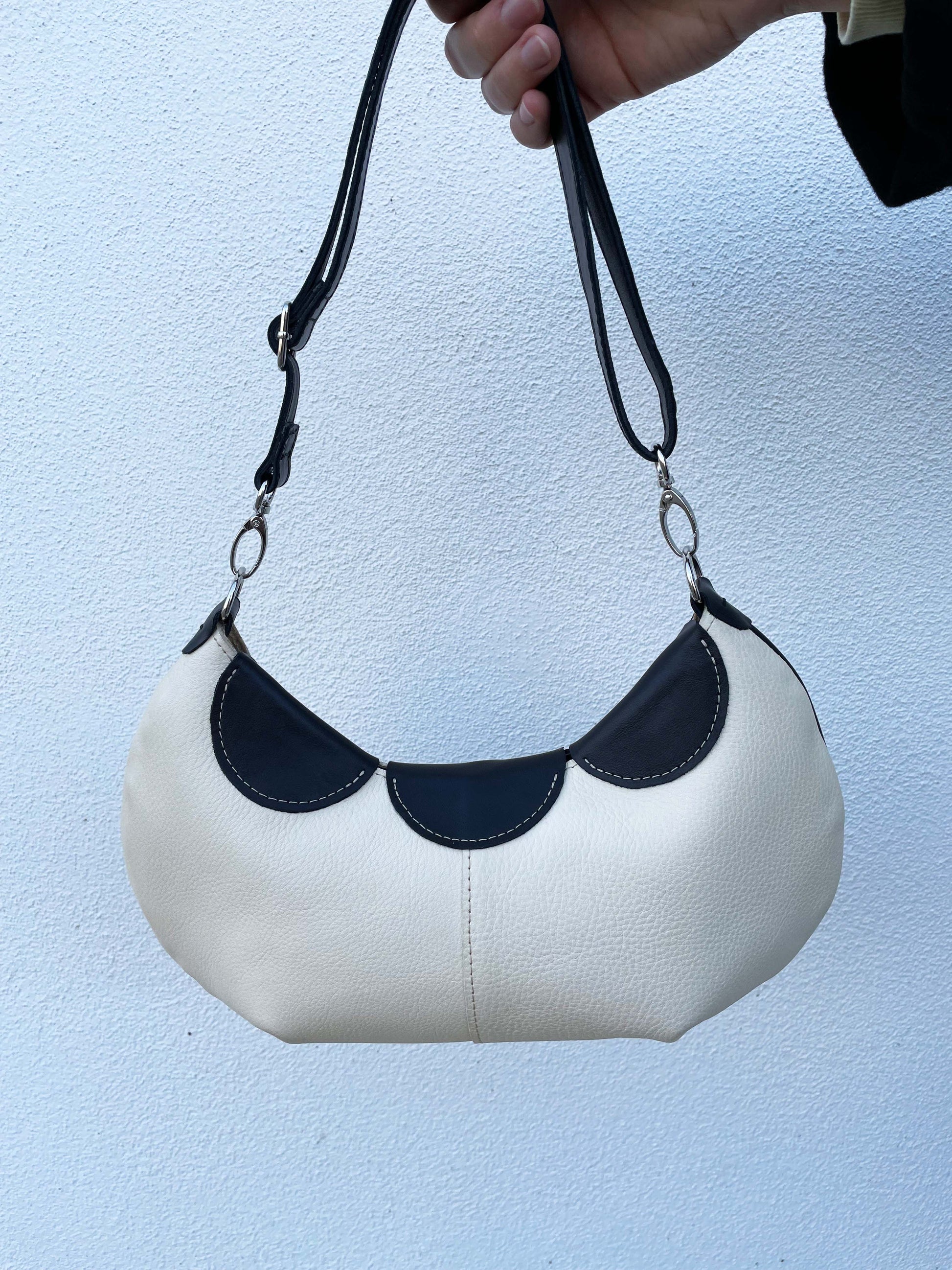 upcycling bag black and white handmade leather bags