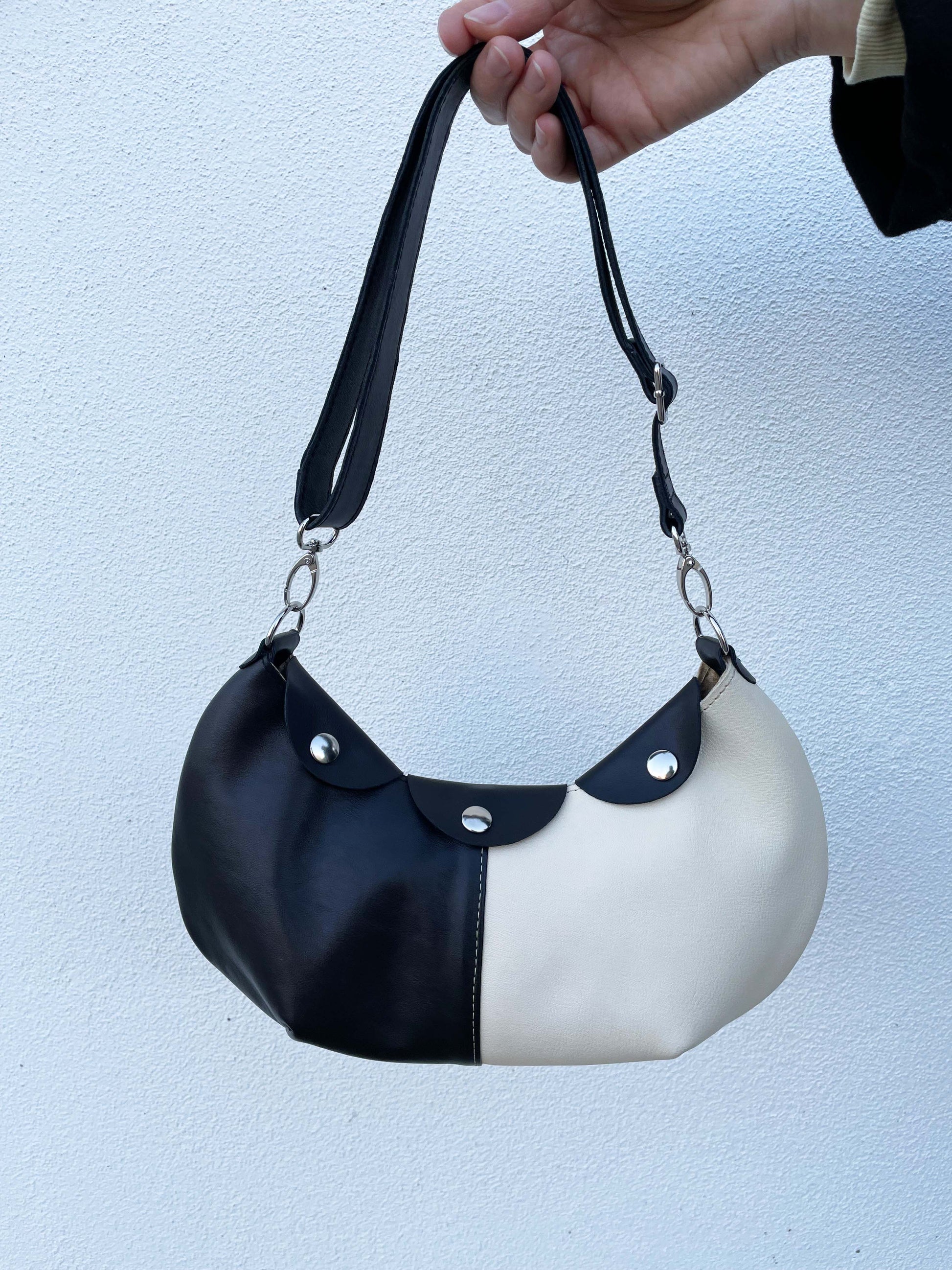 made to order upcycling leather bag black and white 